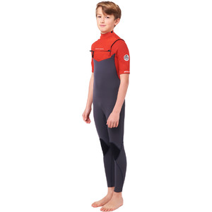 2024 Rip Curl Boys Dawn Patrol 2mm Chest Zip Short Sleeve Wetsuit 111BFS - Red